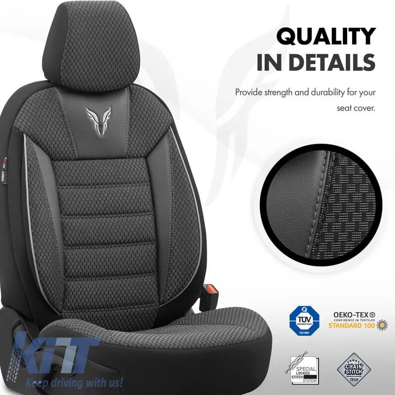 Seat Covers Otom Toro Design Universal Cotton / Artificial Leather Front / Rear Set 11 Pieces Black / Gray ΤRΟ-902