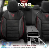Seat Covers Otom Toro Design Universal Cotton / Artificial Leather Front / Rear Set 11 Pieces Black / Red ΤRΟ-901-image-6316698