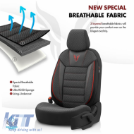 Seat Covers Otom Toro Design Universal Cotton / Artificial Leather Front / Rear Set 11 Pieces Black / Red ΤRΟ-901-image-6316699