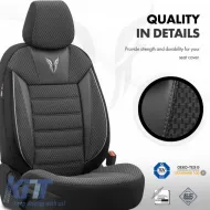 Seat Covers Otom Toro Design Universal Cotton / Artificial Leather Front / Rear Set 11 Pieces Black / Gray ΤRΟ-902-image-6317504