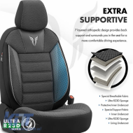 Seat Covers Otom Toro Design Universal Cotton / Artificial Leather Front / Rear Set 11 Pieces Black / Gray ΤRΟ-902-image-6317506