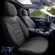 Seat Covers Otom Toro Design Universal Cotton / Artificial Leather Front / Rear Set 11 Pieces Black / Blue ΤRΟ-903-image-6317515