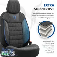 Seat Covers Otom Toro Design Universal Cotton / Artificial Leather Front / Rear Set 11 Pieces Black / Blue ΤRΟ-903-image-6317520
