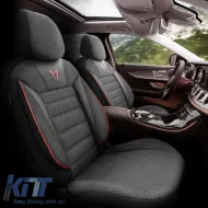 Seat Covers Otom Toro Design Universal Cotton / Artificial Leather Front / Rear Set 11 Pieces Black / Red ΤRΟ-901-image-6317527