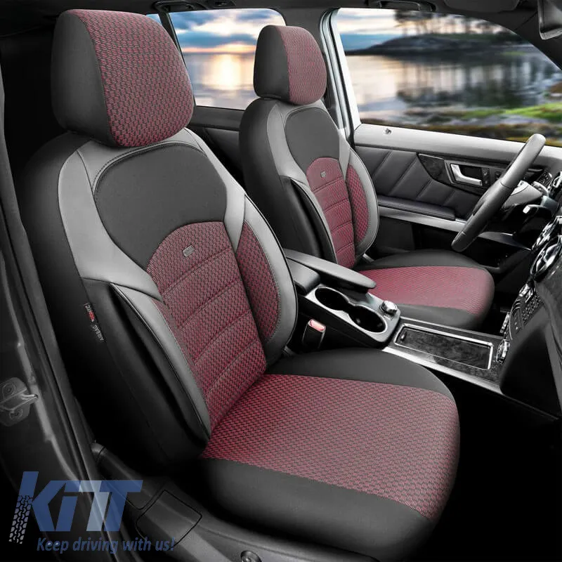 Seat Covers Otom Toro Design Universal Jacquard/ Leather Front / Rear Set 11 Pieces Red / Black ΝΟV-3303
