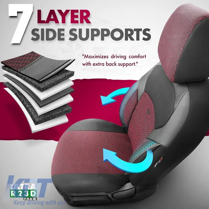 Seat Covers Otom Toro Design Universal Jacquard/ Leather Front / Rear Set 11 Pieces Red / Black ΝΟV-3303