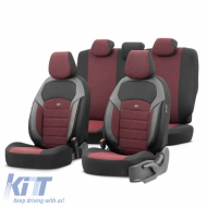 Seat Covers Otom Toro Design Universal Jacquard/ Leather Front / Rear Set 11 Pieces Red / Black ΝΟV-3303