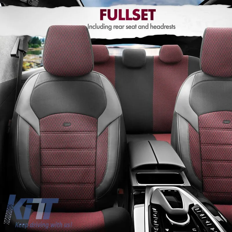 Seat Covers Otom Toro Design Universal Jacquard/ Leather Front / Rear Set 11 Pieces Red / Black ΝΟV-3303
