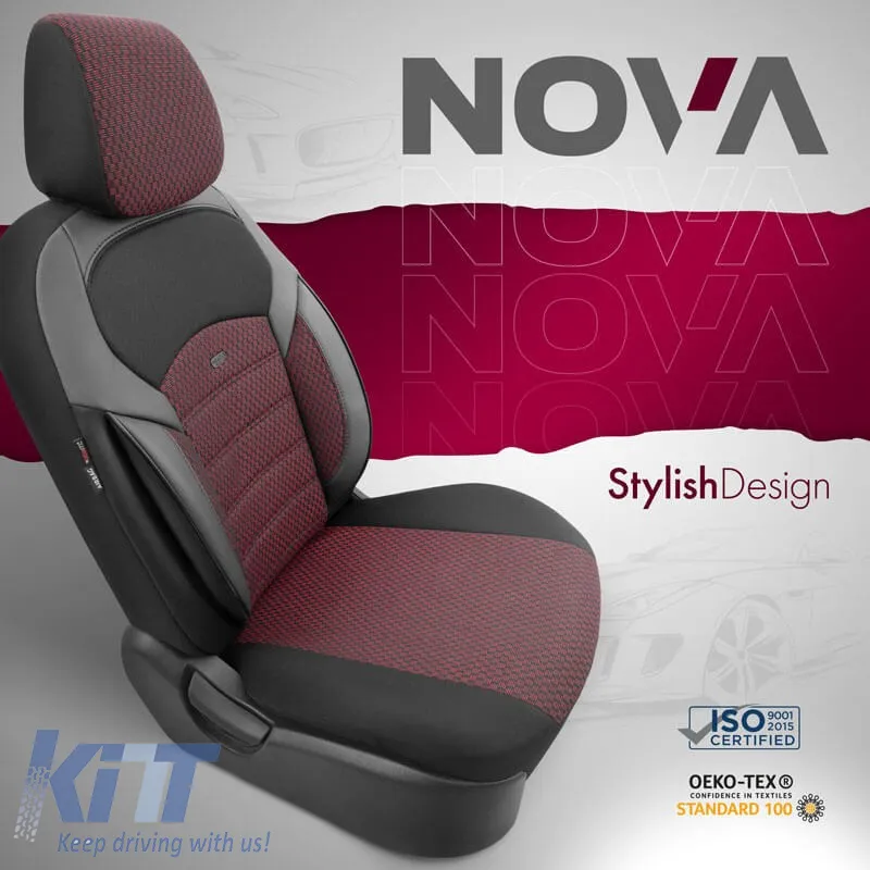 Seat Covers Otom Toro Design Universal Jacquard/ Leather Front / Rear Set 11 Pieces Red / Black ΝΟV-3303