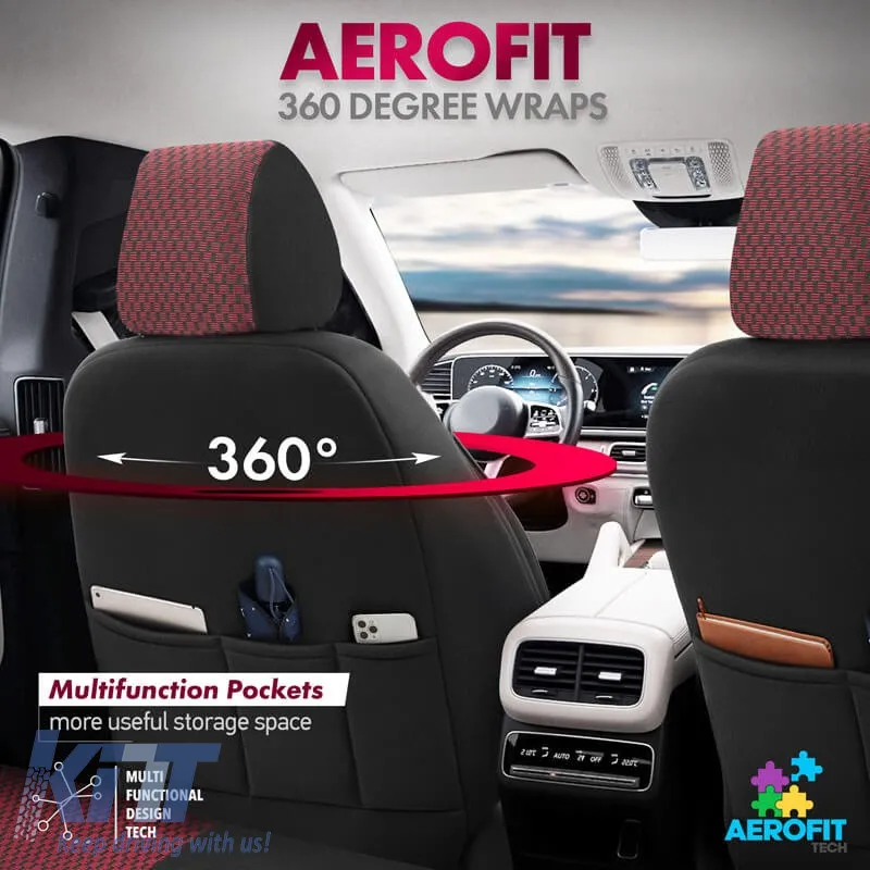 Seat Covers Otom Toro Design Universal Jacquard/ Leather Front / Rear Set 11 Pieces Red / Black ΝΟV-3303