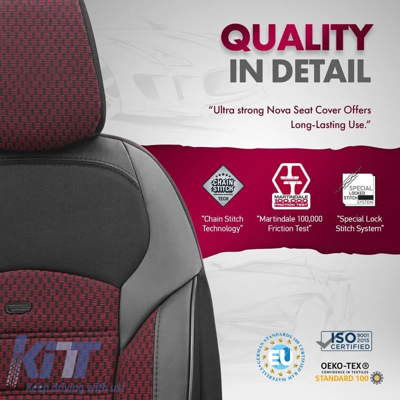 Seat Covers Otom Toro Design Universal Jacquard/ Leather Front / Rear Set 11 Pieces Red / Black ΝΟV-3303