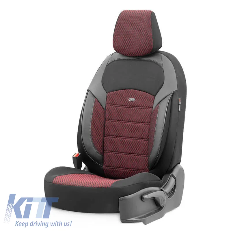 Seat Covers Otom Toro Design Universal Jacquard/ Leather Front / Rear Set 11 Pieces Red / Black ΝΟV-3303