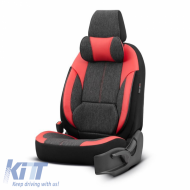 Seat Covers Otom Voyager Universal Linen / Rachel / Artificial Leather Front / Rear Set 13 Pieces Black / Red VYG-104