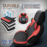 Seat Covers Otom Voyager Universal Linen / Rachel / Artificial Leather Front / Rear Set 13 Pieces Black / Red VYG-104