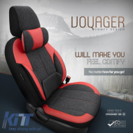 Seat Covers Otom Voyager Universal Linen / Rachel / Artificial Leather Front / Rear Set 13 Pieces Black / Red VYG-104