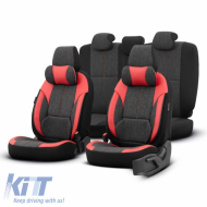 Seat Covers Otom Voyager Universal Linen / Rachel / Artificial Leather Front / Rear Set 13 Pieces Black / Red VYG-104