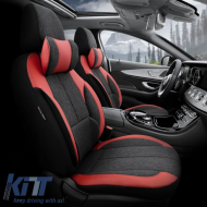 Seat Covers Otom Voyager Universal Linen / Rachel / Artificial Leather Front / Rear Set 13 Pieces Black / Red VYG-104