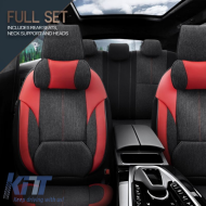 Seat Covers Otom Voyager Universal Linen / Rachel / Artificial Leather Front / Rear Set 13 Pieces Black / Red VYG-104