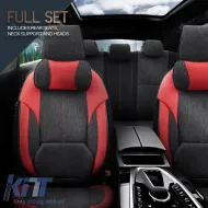 Seat Covers Otom Voyager Universal Linen / Rachel / Artificial Leather Front / Rear Set 13 Pieces Black / Red VYG-104-image-6310890