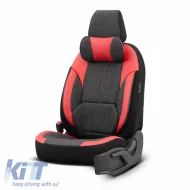 Seat Covers Otom Voyager Universal Linen / Rachel / Artificial Leather Front / Rear Set 13 Pieces Black / Red VYG-104-image-6310891