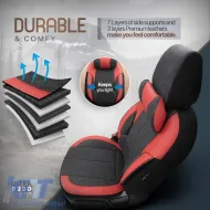 Seat Covers Otom Voyager Universal Linen / Rachel / Artificial Leather Front / Rear Set 13 Pieces Black / Red VYG-104-image-6310892
