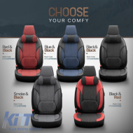 Seat Covers Otom Voyager Universal Linen / Rachel / Artificial Leather Front / Rear Set 13 Pieces Black / Red VYG-104