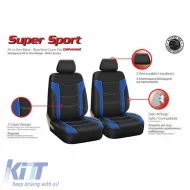 Seat Covers Sport All In One Black-Blue Pair 4 Pieces-image-6292469