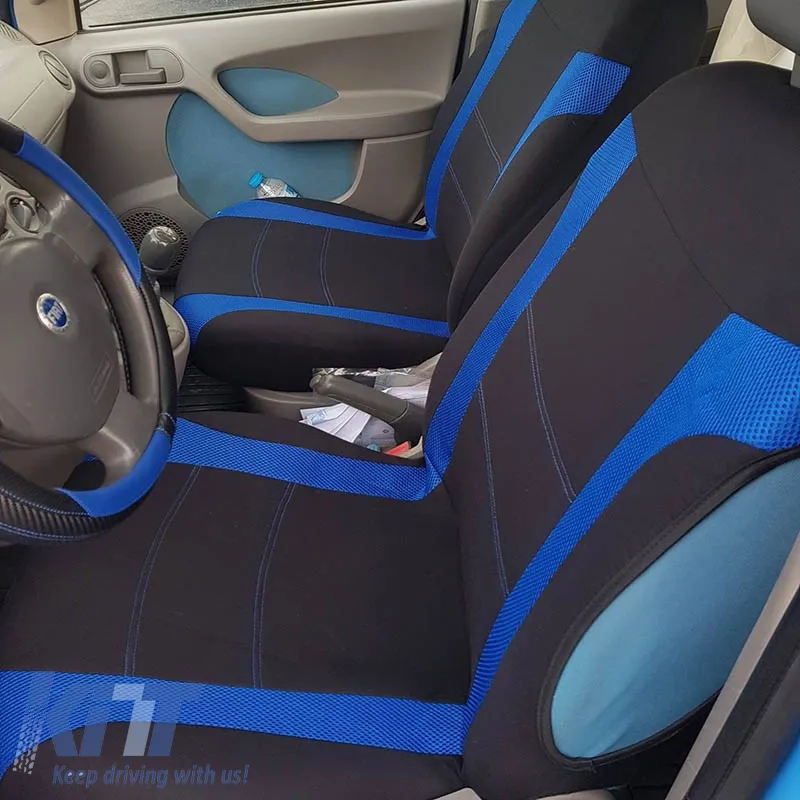 Seat Covers Sport All In One Black-Blue Pair 4 Pieces