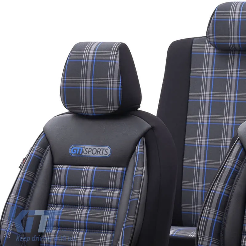 Seat Covers suitable for Otom GTI Sports Design Universal Jacquard / Lacost / Artificial Leather Front / Rear Set 11 Pieces Black - Blue GTI-803