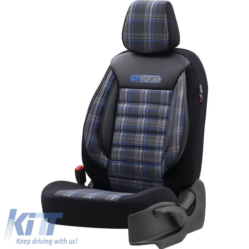 Seat Covers suitable for Otom GTI Sports Design Universal Jacquard / Lacost / Artificial Leather Front / Rear Set 11 Pieces Black - Blue GTI-803