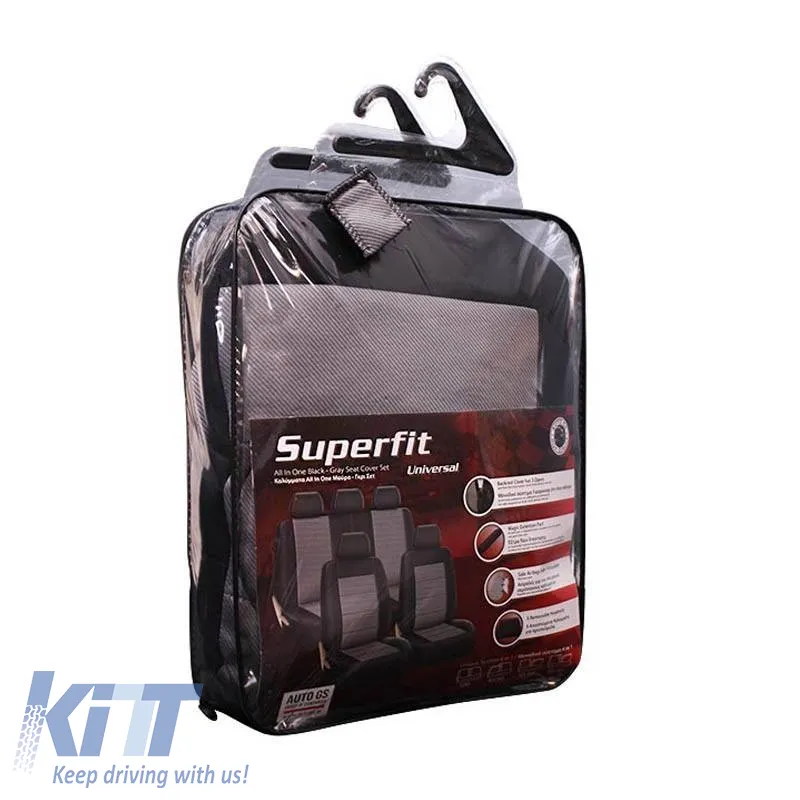 Seat Covers Super Fit In One Black-Grey Set Front-Rear 10 Pieces