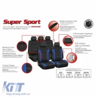 Seat Covers Super Sport All In One Black-Blue Set Front-Rear 11 Pieces-image-6292425