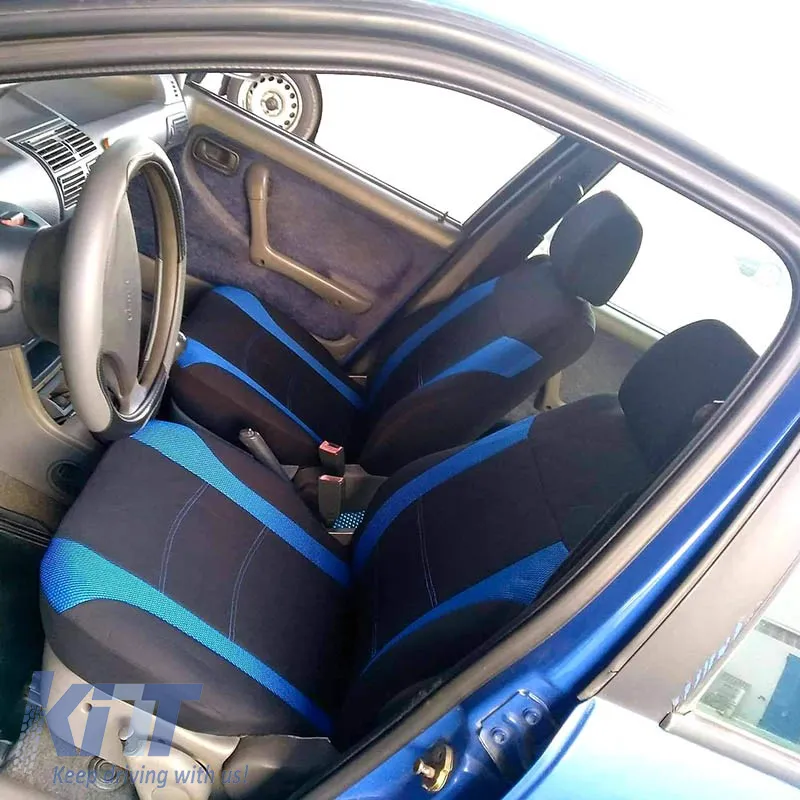 Seat Covers Super Sport All In One Black-Blue Set Front-Rear 11 Pieces