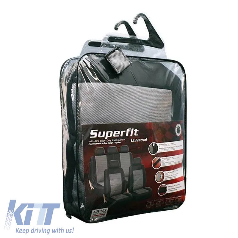 Seat Covers Super Sport All In One Black-Grey Set Front-Rear 11 Pieces
