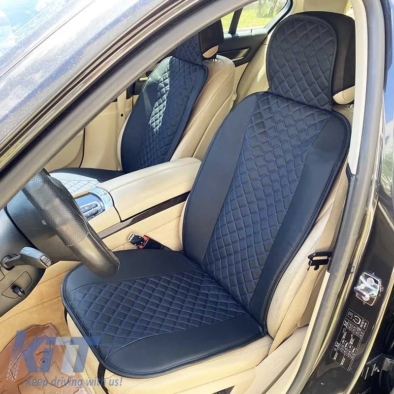 Seat Front Cushions PU Elegance Black With Blue Seam 2 Pieces