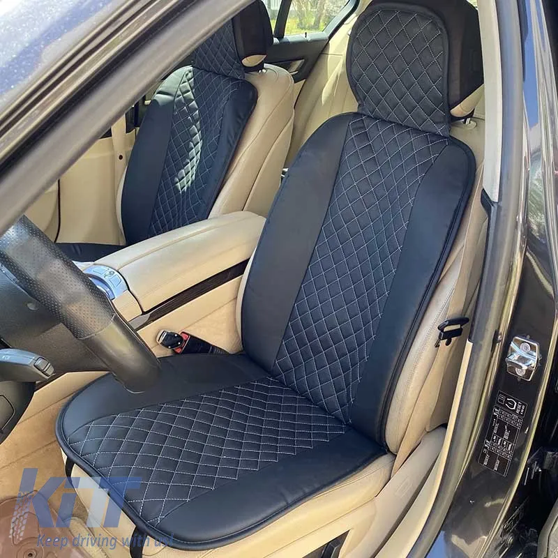 Seat Front Cushions PU Elegance Black With Gray Seam 2 Pieces