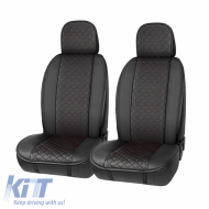 Seat Front Cushions PU Elegance Black With Red Seam 2 Pieces