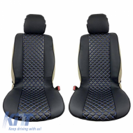 Seat Front Cushions PU Royal Black With Blue Seam 2 Pieces