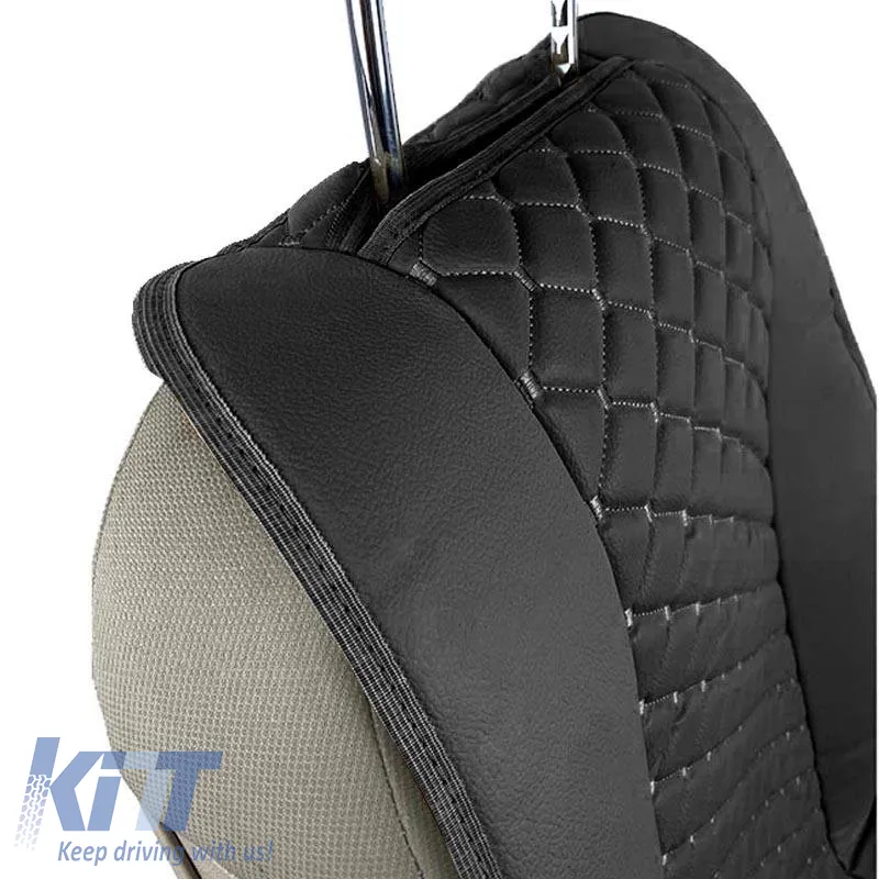 Seat Front Cushions PU Royal Black With Red Seam 2 Pieces
