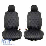 Semi Front Seat Covers PU Royal Black With Blue Seams 4 Pieces