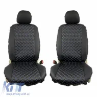 image-35-Semi Front Seat Covers PU Royal Black With Blue Seams 4 Pieces