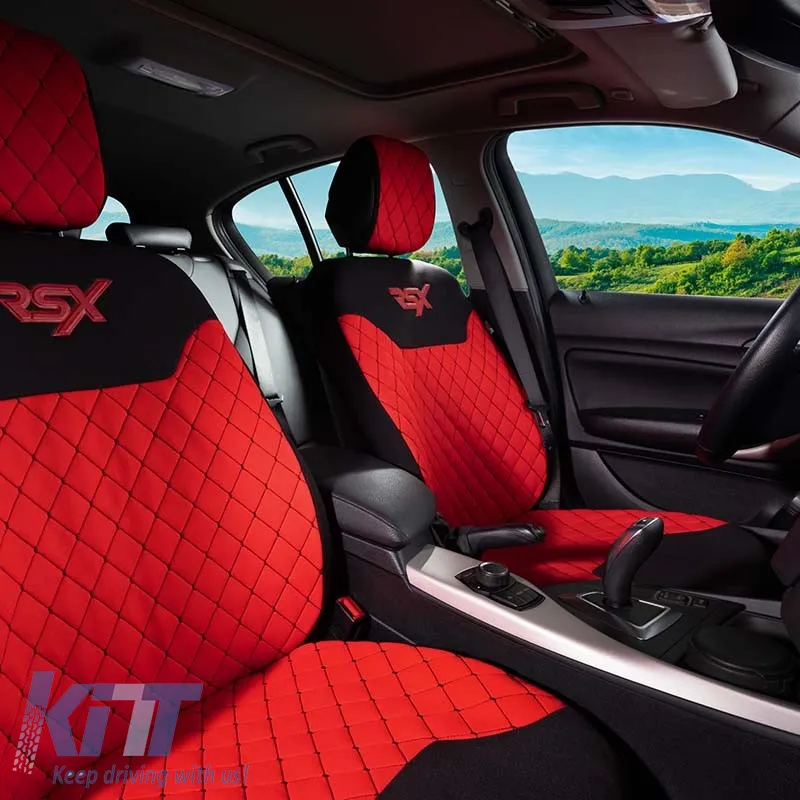 Semi Front Seat Covers suitable for Otom RSX Sport Fabric Embroidered Red / Black RSXL-104 2 Pieces