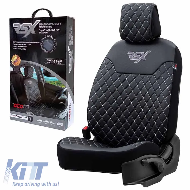 Semi Seat Cover suitable for Otom RSX Diamond Embroidered PVC Black With White Stitch RSXD-102 1 Piece