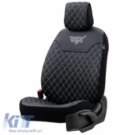 Semi Seat Cover suitable for Otom RSX Diamond Embroidered PVC Black With White Stitch RSXD-102 1 Piece-image-6305177