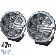 Set di 2 pezzi Fari ausiliari a LED ad alta intensità HELLA VALUEFIT con lama cromata 7˝ rotondi legali-image-6208428