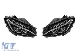 Set di fari a LED tuning adatto per Mercedes Classe C W205, S205 2014-2018 con base cromata, sinistra e destra-image-6150274