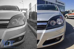 Set di fari tuning con angel eyes adatto per Opel Astra H 2004-2009 berlina, station wagon con base nera, sinistra e destra-image-6153132