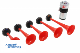 image-3-Set Pénte Autokínhto Kórna me Treis Nótes Hlektrikí Trompéta 12V Montélo 5 Trochés