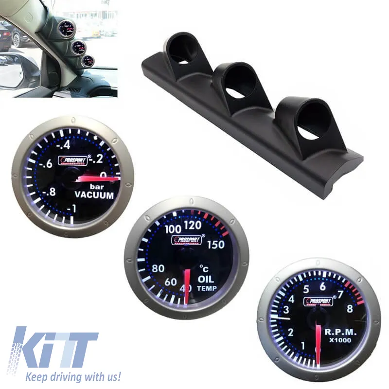 Set "Prosport" Gauges Mirror 52mm 4 Pcs Vacuum / Oil Temp / RPM / Base