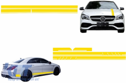 Set Sticker Side Decals and Upper Bonnet Roof Tailgate Matte Yellow suitable for Mercedes CLA W117 C117 X117 (13-16) W176 (12-18) A45 Design Edition 1 - COSTICKERW117YE